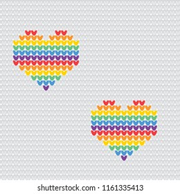 LGBT rainbow knitted seamless pattern with hearts. Vector illustration for pride flag, rainbow background