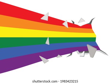 LGBT rainbow light breaking through the wall. Symbol of LGBT community. Concept of LGBT, equality and diversity.