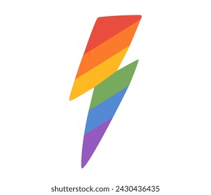 LGBT rainbow lightning. Power sign. Symbol of LGBTQ pride community. Vector illustration in hand drawn style 