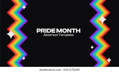 LGBT Rainbow Pixel Wave Frame Template, schwarzer Hintergrund, abstrakte Illustration