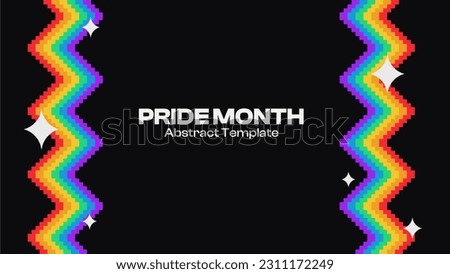 LGBT Rainbow Pixel Wave Frame Template, Black Background, Abstract Illustration