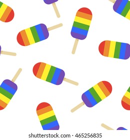 LGBT rainbow pop ice creams. Seamless pattern. Colorful vector illustration.