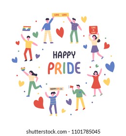 LGBT rainbow pride festival day characters flat design style vector graphic illustration set