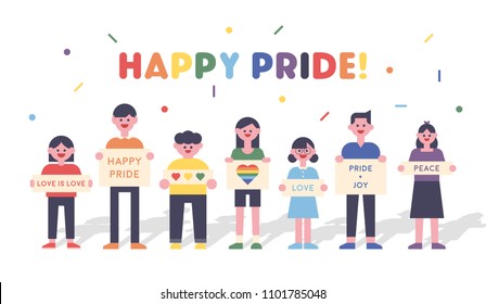 LGBT rainbow pride festival day characters flat design style vector graphic illustration set