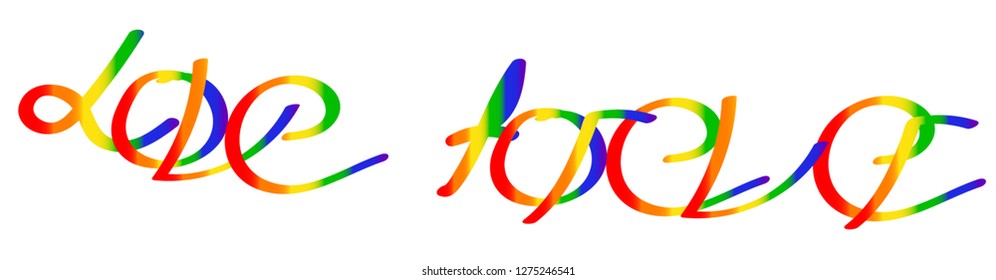 LGBT rainbow pride flag in a shape of Stripe, Lesbian, gay, bisexual, and transgender, Vector illustration. Stock clipart. love forever.manual font.