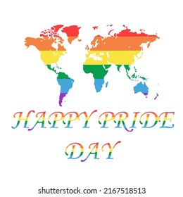 LGBT rainbow pride flag in a shape of World map. happy pride day LGBT world map poster