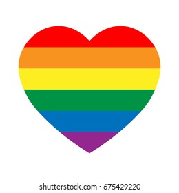 LGBT rainbow pride flag in a shape of heart. Lesbian, gay, bisexual, and transgender stylish design element. Simple flat vector illustration.