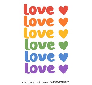 LGBT rainbow quote love and heart. Symbol of LGBTQ pride community. Vector illustration in hand drawn style 