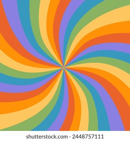 Fondo de remolino de arco iris lgbt. Fondo cuadrado con rayas concéntricas. Ilustración vectorial plana para la decoración del mes del orgullo. Antiguas 1960-1970 estilo sunburst telón de fondo.