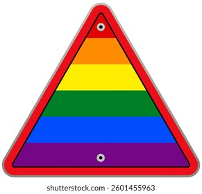 LGBT Rainbow symbol on triangle road sign vector