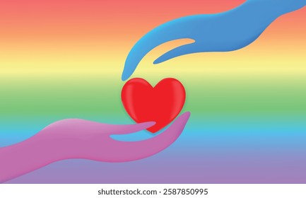 LGBT rainbow, transgender flag during pride month celebration against violence, discrimination, human rights violation. LGBTQ banner template. Equality and self-affirmation. Hearts vector illustration