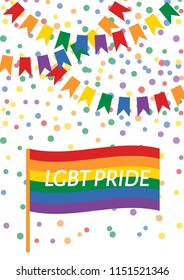 LGBT rainbow, vector illustration for pride. A big flag, small flags and confetti