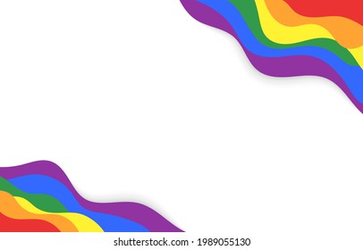 LGBT rainbow wave flag flutter of lesbian, gay, and bisexual colorful border frame concept vector background