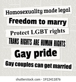 LGBT rights and equality. Newspaper headlines. Media titles. LGBT rights concept vector illustration.