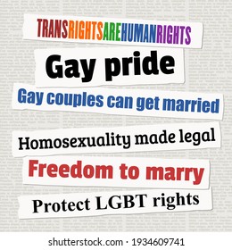 LGBT rights and equality. Newspaper headlines. Media titles. LGBT rights concept vector illustration.