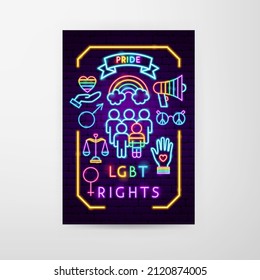 LGBT Rights Neon Flyer. Vector Illustration Of Pride Promotion.