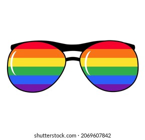 LGBT rights symbol. Sunglasses with LGBT gay rainbow lenses. Vector flat cartoon illustration icon. Isolated on white background. Rainbow, LGBT pride, gay,human rights, glasses concept