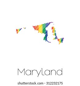 An LGBT Scribbled shape of the State of Maryland