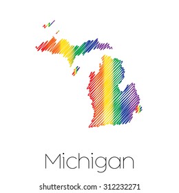 An LGBT Scribbled shape of the State of Michigan