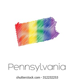 An LGBT Scribbled shape of the State of Pennsylvania
