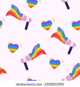 LGBT seamless pattern. Megaphone with rainbow. Pride month. Vector set illustrations of gay pride posters