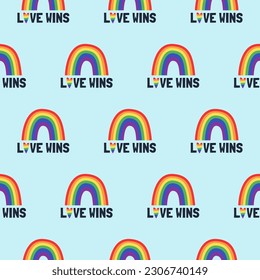 Lgbt seamless pattern on blue background. Vector illustration for the month of pride. Rainbow flag on a blue background.