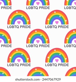 LGBT seamless pattern. Pride Month. Symbol of the LGBT community. LGBT pride rainbow elements and stickers. Rainbow flag LGBT. Hand drawn vector illustration.