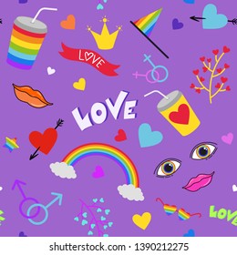 LGBT seamless pattern. Rainbow design, bright. Vector typographic illustration to support the gay community.