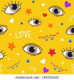LGBT seamless pattern. Rainbow design, bright. Vector typographic illustration to support the gay community.