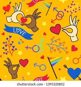 LGBT seamless pattern. Rainbow design, bright. Vector typographic illustration to support the gay community.