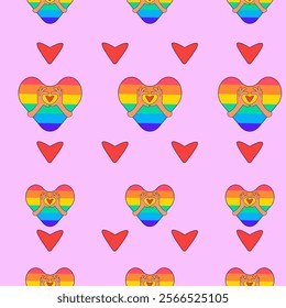 LGBT seamless pattern. Rainbow heart LGBT symbol. 