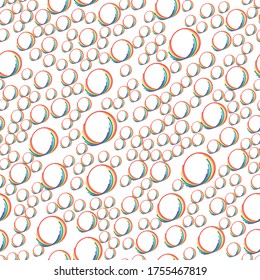 LGBT seamless pattern with rainbow round shape ribbons. Different size ribbons circles in rainbow colors. Rainbow pride flag circles vector illustration on white. Bright design for LGBT concept.