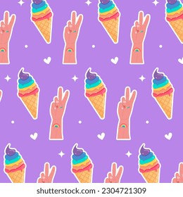 LGBT seamless pattern. Symbol of the LGBT community. LGBT pride or Rainbow elements. LGBT Rainbow colors.Vector illustration
