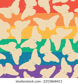 Patrón sin fisuras LGBT. Símbolo de la comunidad LGBT. Envuelto el fondo de un papel con la concepción LGBT. Ilustración vectorial. Bandera LGBT o bandera arcoiris.