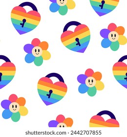 LGBT seamless pattern. Symbol of the LGBT community. LGBT pride or Rainbow elements. LGBT flag or Rainbow flag. Hand drawn vector illustration

