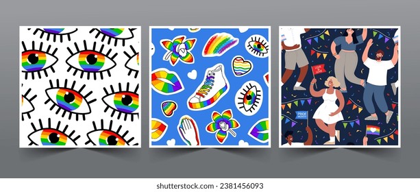 LGBT seamless patterns set. Human rights and tolerance. Vector flat illustration