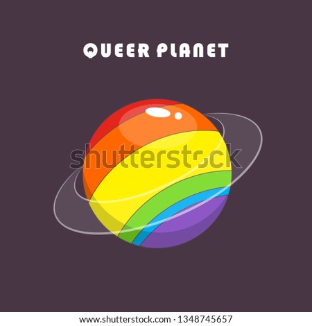 LGBT sign with dark background. Planet icon in LGBT pride flag colors