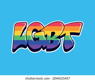 LGBT sign in graffiti style bubble rainbow fill