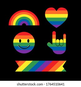 LGBT sign and icon-rainbow, heart, smile, hand.