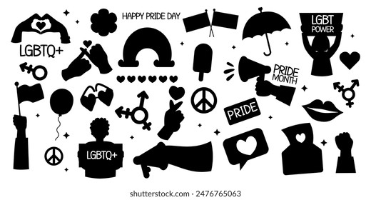 Lgbt silhouette elements collection pride month flat style