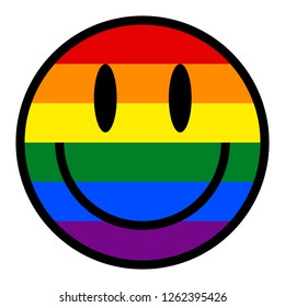 LGBT smiling face icon created using a six-color rainbow flag. Emoticon symbol designed for popularizing the LGBT community in social media networks. Graphic element is saved as a vector illustration