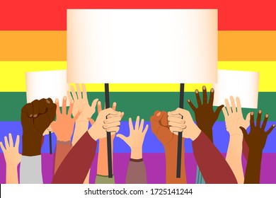 LGBT society.  Freedom Day. Parade, poster. Hands. Gay rights.