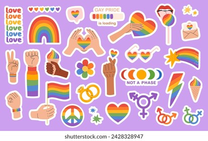 LGBT sticker pack. LGBTQ pride community rainbow elements. Pride month. Vector illustration in hand drawn style 
