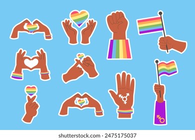 LGBT stickers African American hands with heart and flag