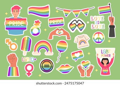 Lgbt stickers collection pride month flat style