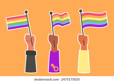 LGBT stickers international different hands with flag