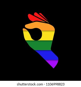 LGBT support hand gesture in rainbow colors vector icon.