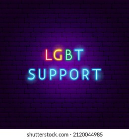 LGBT unterstützt Neon Text. Vektorgrafik der Förderung von Menschenrechten.