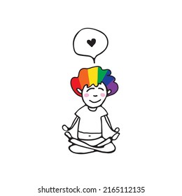 LGBT support symbol.  Gay man meditation isolated on white. Pride month. Vector illustration design element for leaflet, magnet, sticker, booklet.