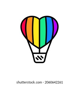 LGBT support thin line icon: aerostat with rainbow balloon in heart shape. Modern vector illustration.